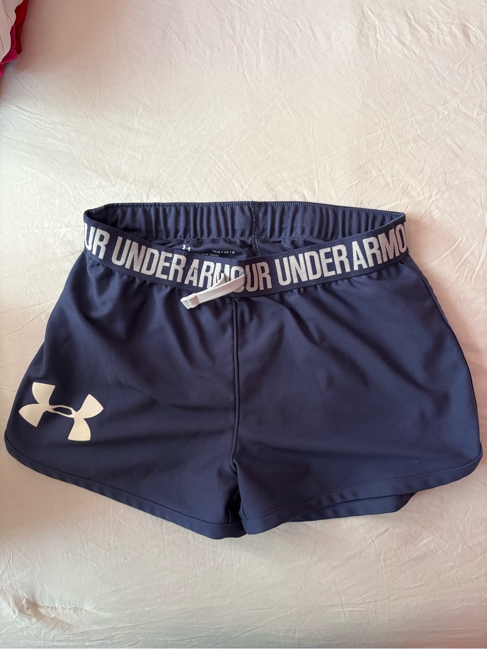 Under Armour Navy Athletic Shorts with White Logo Waistband